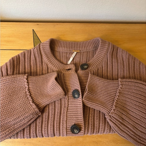 Free People Ribbed Cardigan in Mocha - Picture 4 of 7